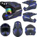 TTMiku Purple Adult Dirt Bike ATV Motocross Helmet DOT Approved Medium