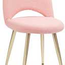 Vanity Chair with Adjustable Backrest, Boucle Upholstery Armless Makeup Stool, Pink Sherpa Vanity Stool with Gold Metal Legs for Bedroom Living Room Kitchen Dinning Room (Gold and Pink), Standard