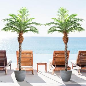 7ft Tall Artificial Phoenix Palm Tree for Outdoor Indoor Decor, Large Faux Coconut Silk Palm Tree Tropical Fake Tree Perfect for Outside Patio Poolside Home Office Decor (Set of 2)