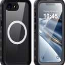 GOLDJU for iPhone 16e Case Waterproof, with IP68 Underwater & Magnetic, Built-in Screen Protector, Full-Body Protective Phone Case for iPhone 16e 2025, Black/Clear