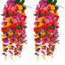Artificial Flowers for Outdoors 3 Pack Fake Hanging Plants with Faux Hibiscus Flowers Summer Fall Decor UV Resistant Silk Leaves for Indoor Outdoor Front Door Porch Patio Planter Decor