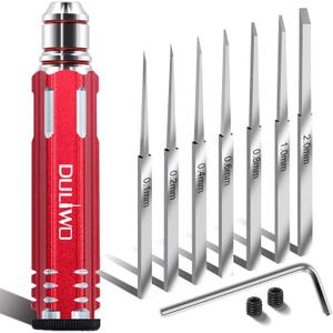 DULIWO Prime Model Scriber Gundam Resin Carved Scribe Line Hobby Cutting Tool Chisel, Model Chisel with 7 Blades (0.1/ 0.2/ 0.4/ 0.6/ 0.8/ 1.0/ 2.0mm)，for Carving Cutting, Panel line, Scale Model(Red)