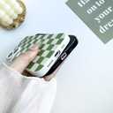 MINSCOSE for iPhone 14 Case Aesthetic Checkered Plaid Checkerboard Design Pattern,Trendy Slim TPU Shockproof Protective Full Camera Protection Phone Cover-Green