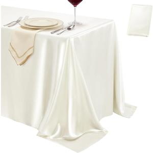 1 Pack Ivory Satin Tablecloth 58 x 102 Inches, Rectangular Satin Table Cloths for Wedding Reception, Birthday Party, Graduation & Holiday Banquet Tables
