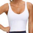 THE GYM PEOPLE Womens' Sports Bra Longline Wirefree Padded with Medium Support (White)
