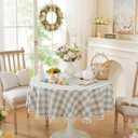 Laolitou Spring Blue Checkered 48" Round Tablecloth (Fits 20-36" Table) Buffalo Plaid Table Cloth with Tassel Washable Cotton Linen Gingham Table Cover for Living Room, Blue, Round