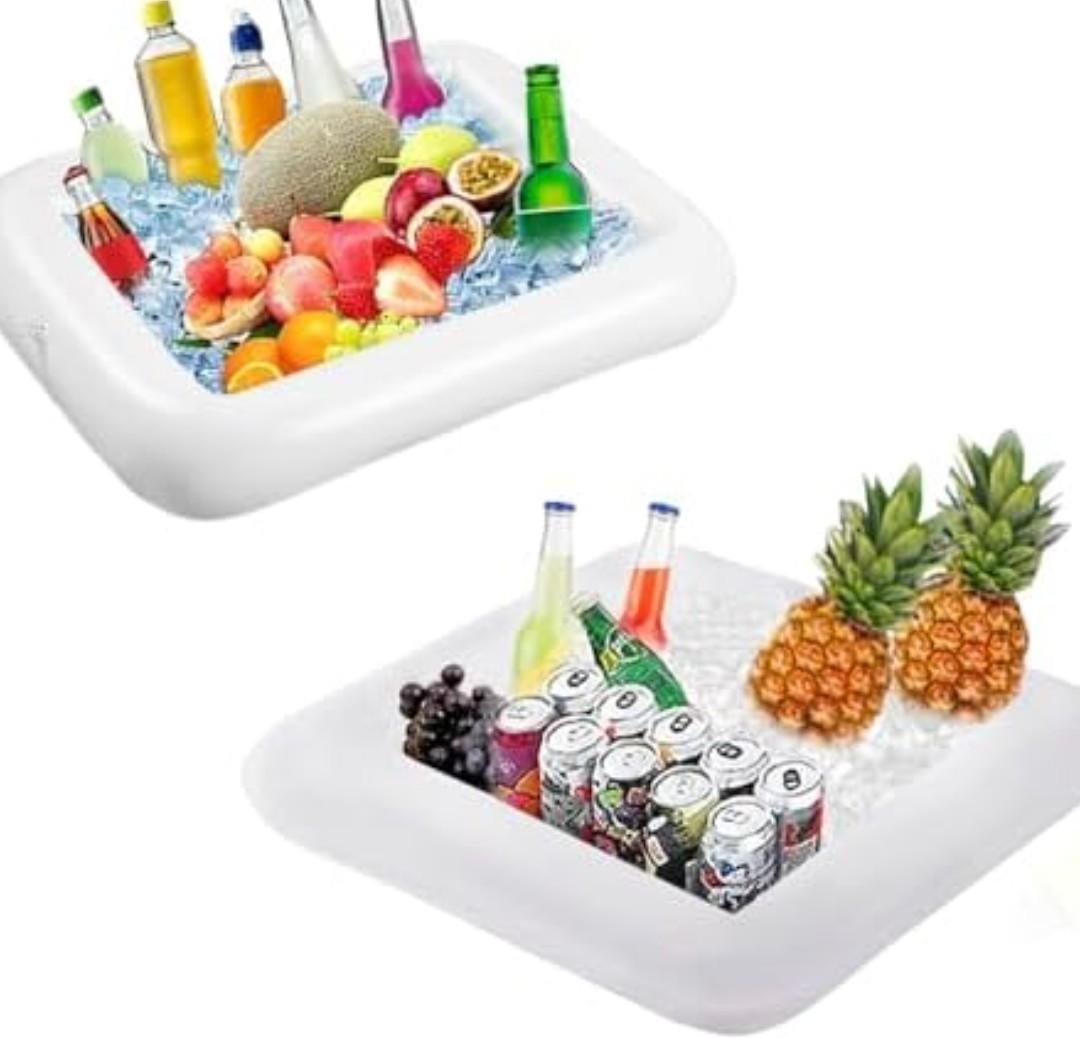 2PCS Inflatable Ice Serving Buffet Bar - BBQ Picnic Pool Party Supplies Buffet Salad Food & Drinks Tray for Party Picnic & Camping (23.6 inches)
