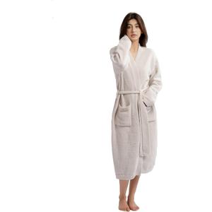WESHIONGOO Womens Robe Luxury Knit Bathrobe for Women Ultra-Soft Plush Fleece Robe, Cozy Spa-Like Longwear (One Size) (Taupe)