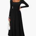 ZESICA Spring Dresses for Women 2026 Elegant Classy Square Neck Long Sleeve Flowy Wedding Guest Party Midi Dress Small