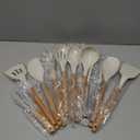 CAROTE Silicone Cooking Utensils Set, Kitchen Utensils Set 10 Pcs for cooking, BPA Free Spatula Set with Heat Resistant Wood Handles for Nonstick Cookware (Cream White)