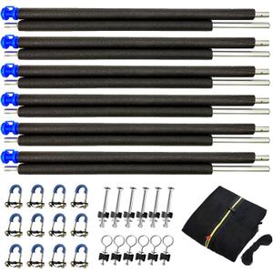 10/12/13/14FT Universal Trampoline Safety Enclosure Net Poles Replacement - Includes 6 Straight Poles,Safety Enclosure net, 2 Sets Mounting Hardwares