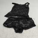SweatyRocks Women's 2 Piece Lingerie Set Sheer Floral Lace Camisole and Low Rise Boyshorts Nightwear (Medium, Black)