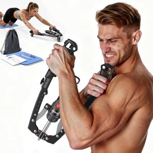 FLYBIRD Chest & Arm Twister & Core Trainer, Hydraulic Power CoreFlex Twister Chest Workout Equipment, 22-440lbs for Strength Trainer, 3-in-1 Chest Trainer with Ab Roller Wheel(Backpack &Pad Included)