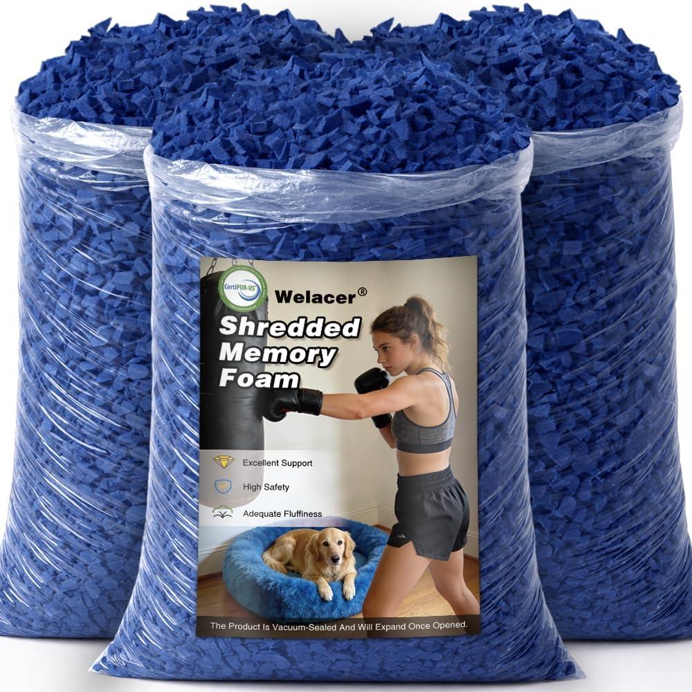 Bean Bag Filler, 15lbs Blue Memory Foam Filling for Beanbag Chair, Couch Cushions, Pillows, Dog Beds, Pouf Ottoman, Punching Bag Filler, Grappling Dummy, Packing Peanuts Replacement