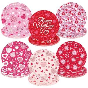 QZYL 48 PCS Valentines Plates, 9 IN Pink Red Color Heart Paper Plates, Round Heart Love Design Valentine's Plate Love Party Plates, Disposable VD Dinnerware for Valentines Anniversaries Wedding