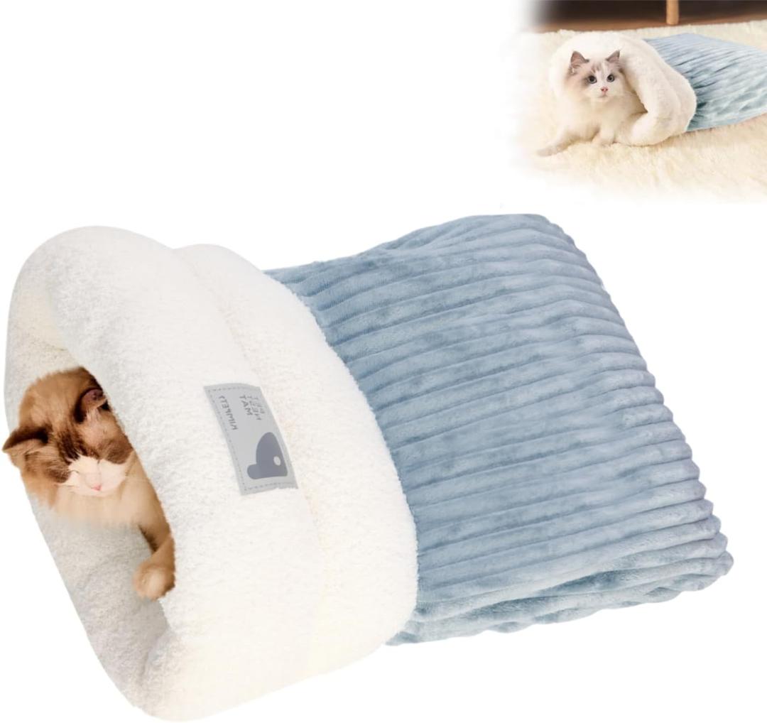 Cat Sleeping Bag Bed, Winter Soft Plush Sack Self Warming Cave Bed for Indoor Cats, 360°Wrap Comfortable Pet Snuggle Sack, Soft Plush Large - Size L (Grey)