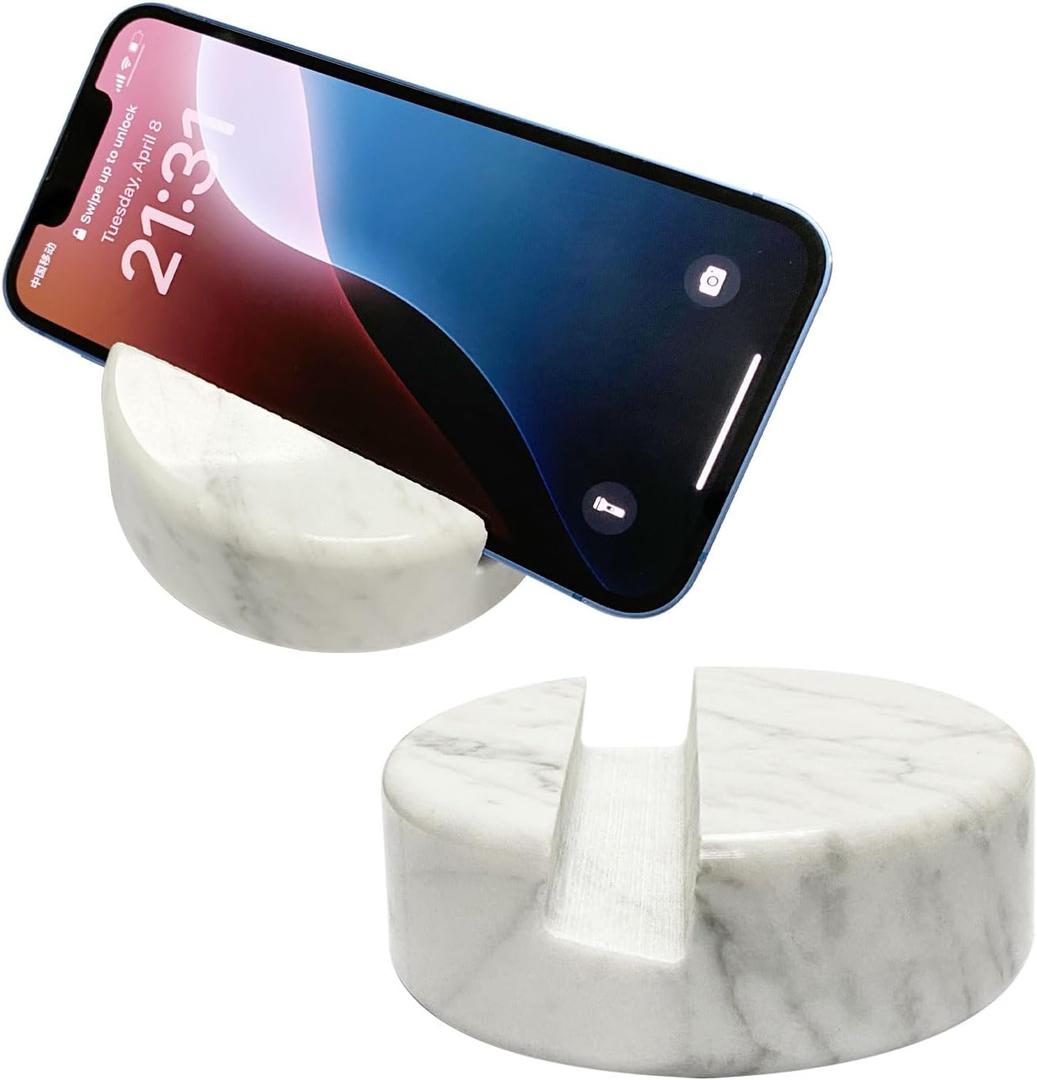 Marble Phone Stand Holder for Desk, Portable Marble Cell Phone Holder Mobile Telephone Stand for Office/Kitchen/Travel, White