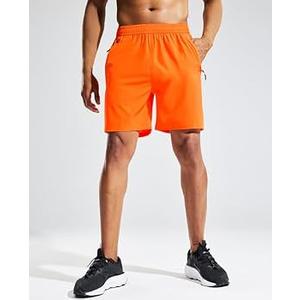 MIER Men's Quick Dry Running Shorts with Zipper Pocket Elastic Waist Athletic Workout Exercise Shorts, 5 Inch, Orange, X-Small