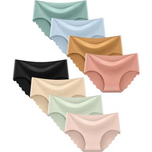 Boboking Teen Girls Seamless Underwear Tagless Panties Full Coverage Pack of 8 (13-14 Years, Black, Green, Yellow, Light Pink, Orange)