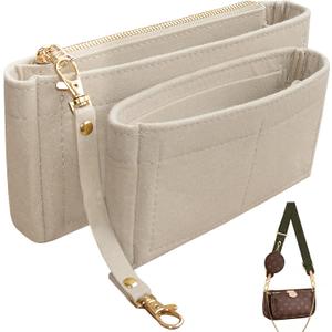 Soyizom Purse Organizer Insert Fits for Multi Pochette Accessories Bag Series perfectly,2 Packs in One Set Inserts Tote Bag Organizer Pouch Inside Add Zipper Pocket & Keychain,Beige