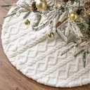 Faux Fur Christmas Tree Skirt: 36 Inch White Plush Faux Fur Christmas Tree Cover with Crossed Diamond Textured Pattern, Rustic Christmas Tree Decorations for Merry Christmas Home Décor Xmas Indoor