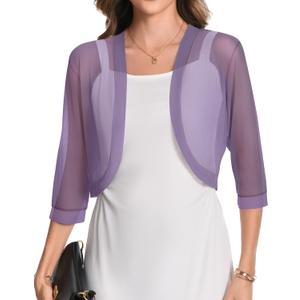 Women's Sheer Bolero Shrug Open Front Cover Up Cropped Cardigan for Evening Dresses (Purple, XXL)