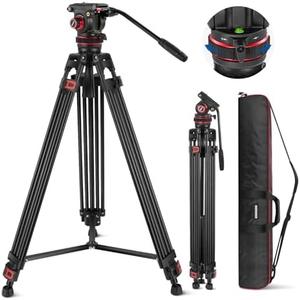 NEEWER 74" Video Tripod with Adjustable Damping Fluid Head, Metal Heavy Duty Dual-Mode QR Plate Compatible with DJI RS Gimbals, Flexible 360° Pan&+90°/-75° Tilt, Max Load 22lb/10kg, TP75 NEEWER 74" Video Tripod with Adjustable Damping Fluid Head, Metal Heavy Duty Dual-Mode QR Plate Compatible with DJI RS Gimbals, Flexible 360° Pan&+90°/-75° Tilt, Max Load 22lb/10kg, TP75