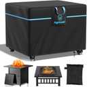 Square Fire Pit Cover for 33-36 Inch Fire Pit, 600D Heavy Duty Fire Table Cover Waterproof Patio Firepit Cover with Air Vent, Handle, 4 Windproof Buckles, Drawstring - Square - 36'' L x 36'' W x 25'' H