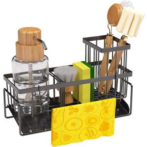 Kitchen Sink Caddy Organizer Rustproof Sponge Holder for Sink with Drainage  Space-Saving Organizer for Storage & Countertop Organization  Kitchen Gadget & Accessory & Decor (Black)