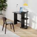 Furinno COMPACT Desk, 28.5" Wide Gaming Desk with Shelves, Computer Desk with Book Shelf, Office Desk for Home Office, Study Room, Dorm, Bedroom, Americano, Round Side Shelves