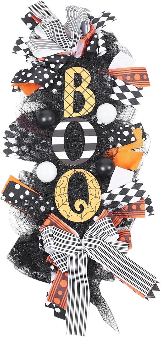 Halloween Wreath for Front Door, 19 Wreath for Halloween Decoration - Handmade Gauze Porch Decor with Bow for Farmhouse Favors Trick of Treat Props