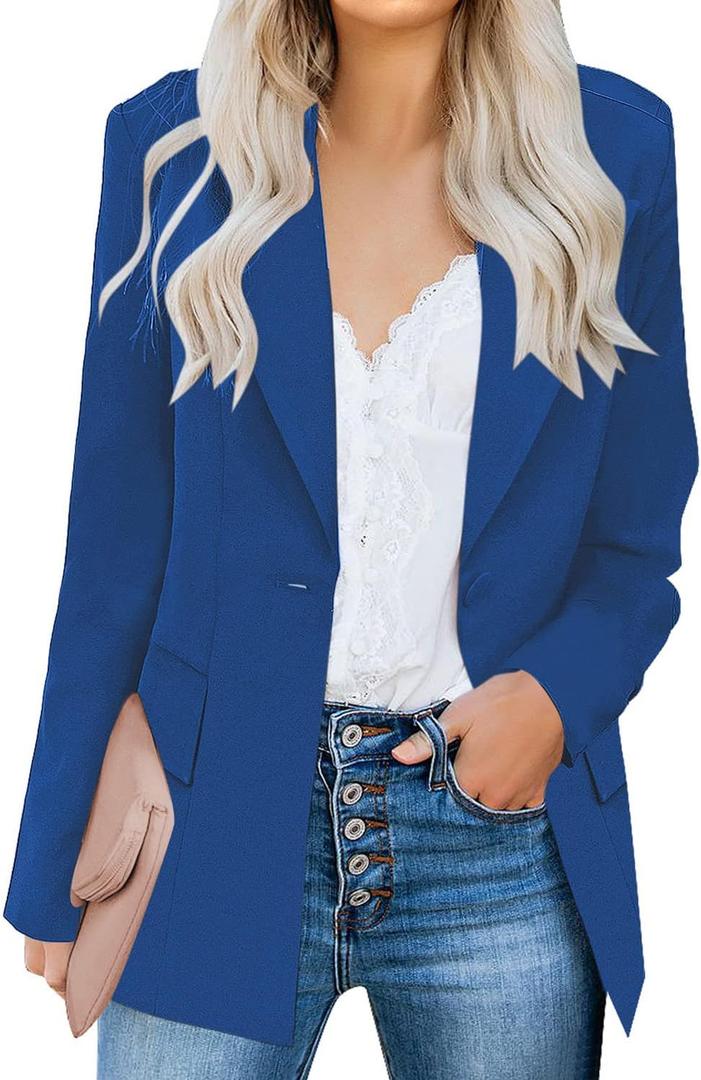 luvamia Women's Casual Long Sleeve Lapel Button Slim Work Office Blazer Jacket (Large)