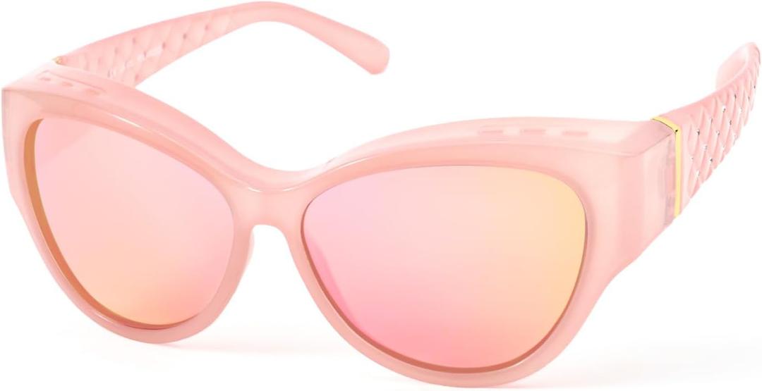 Meeloog Women Polarized Sunglasses Covers for Glasses, Wrap Around Cat Eye Sun Glasses Fit Go Over Shades for Driving MST6409