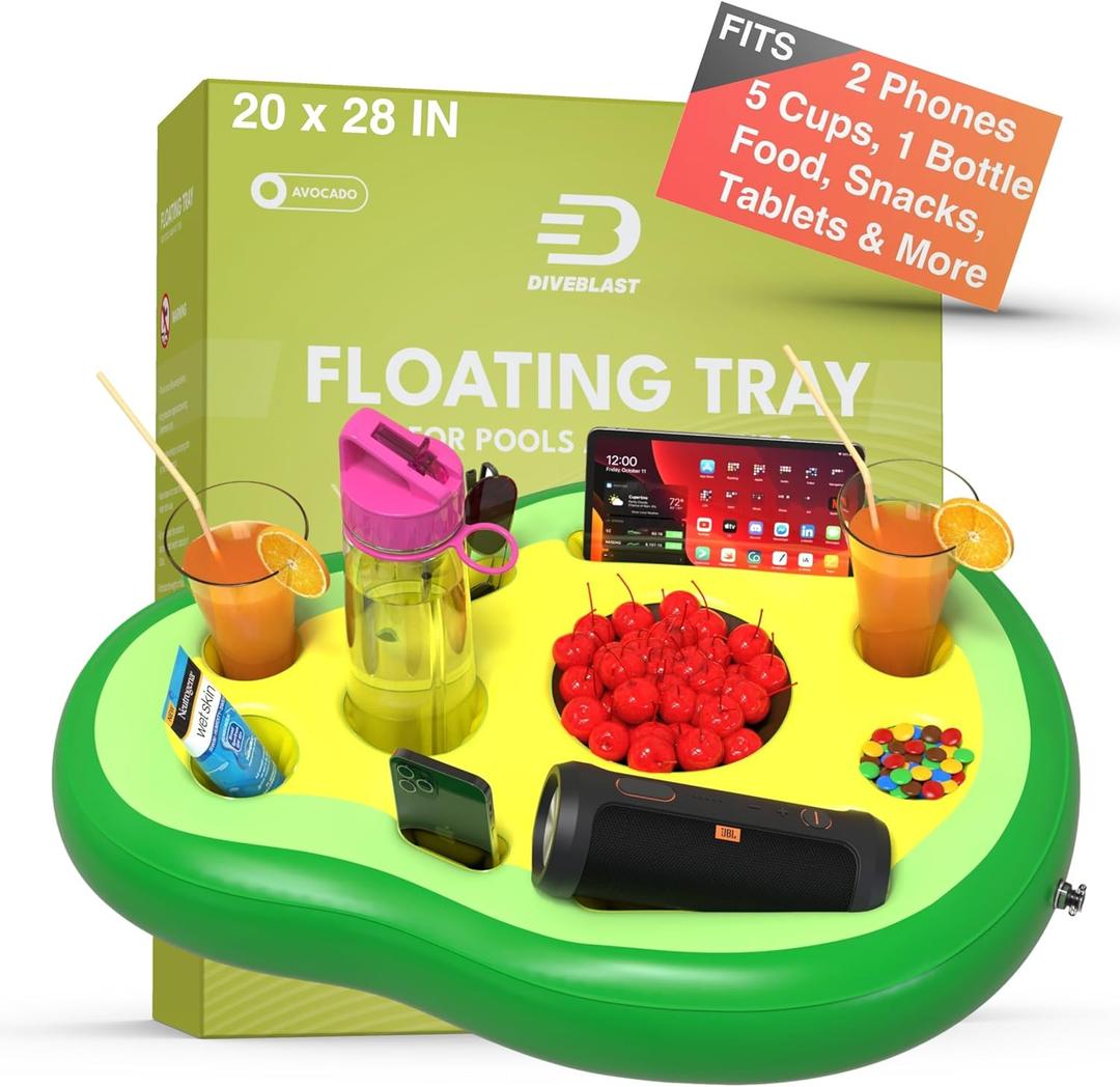 Premium Floating Drink Holder for Pool, Hot Tub Accessories for Adults - Holds Up to 50 LBS - Fun Swimming Pool Accessories for Adults, Cool and Unique Drink Floaties (Avocado)