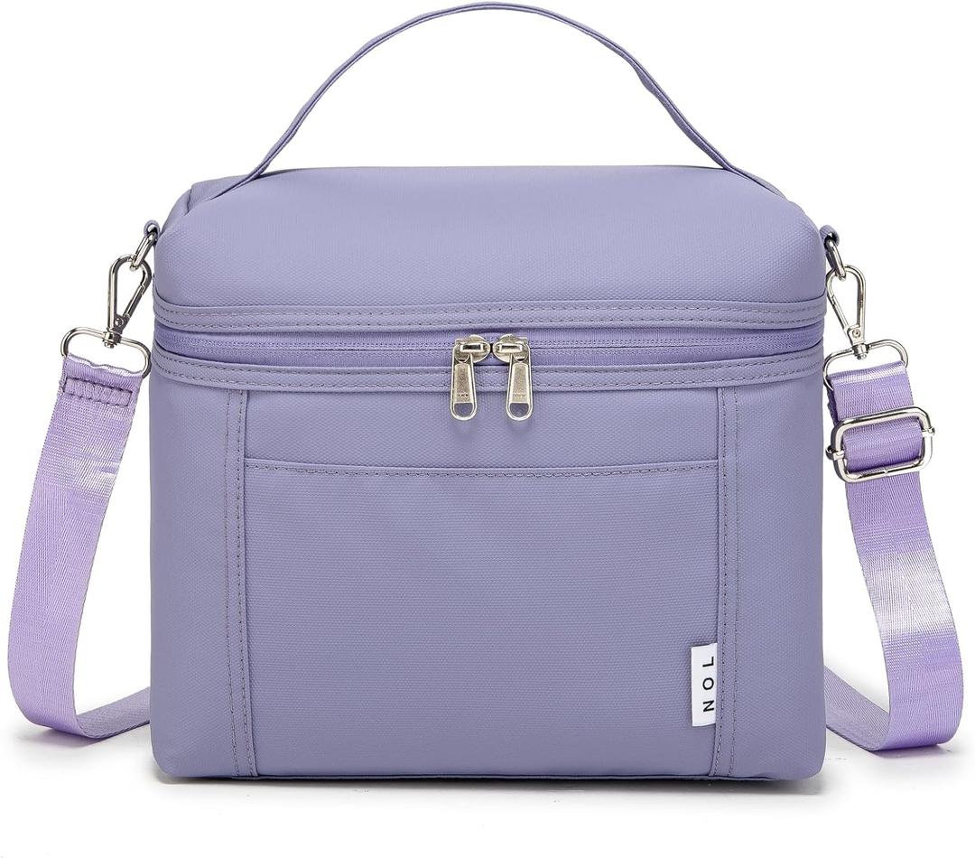 NOL Natural Organic Lifestyle Insulated Lunch Bags for Women Cooler Bag Lightweight Nylon Waterproof Lunch Box For Work (Light Purple, Medium(normal))