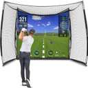 GoSports Range Cage 10 x 8 ft Golf Practice Hitting Net - Choose Between Printed Graphics Impact Screen, Blank Simulator Screen, or Classic Net
