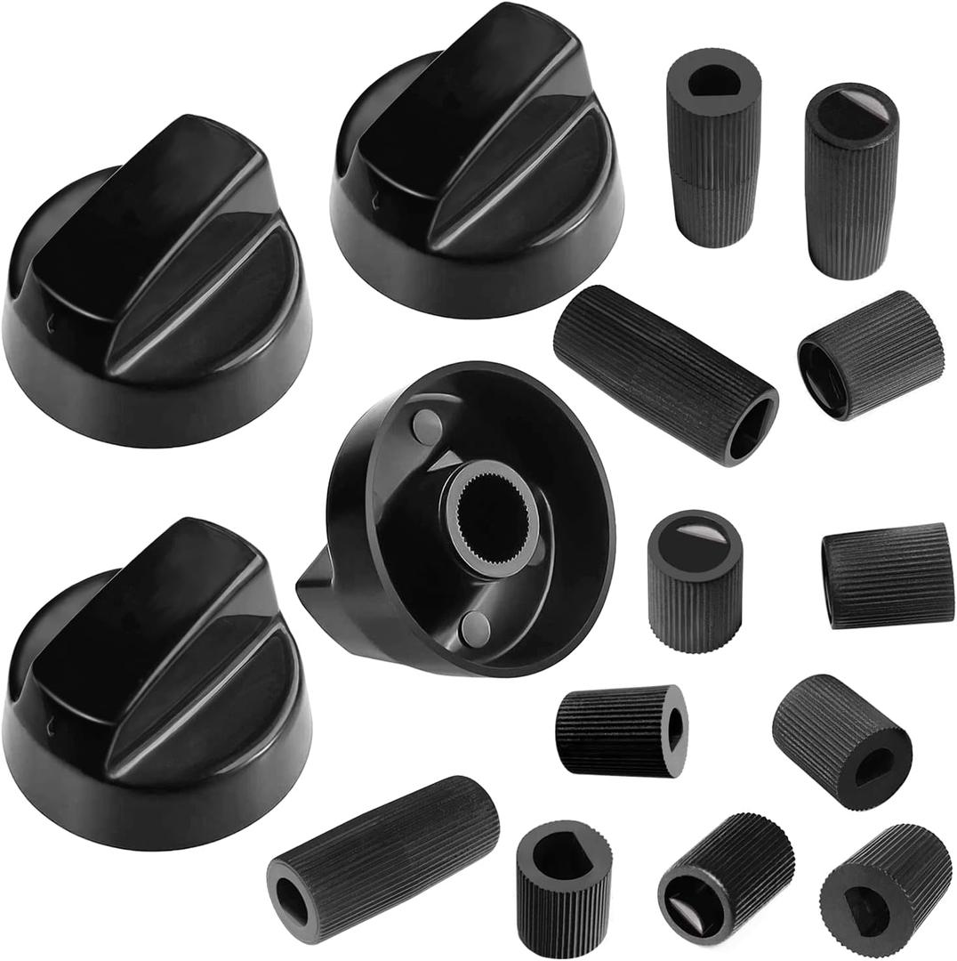 4 Pack Universal Control Knobs Replacement with 12 Adapter Compatible Oven/Stove/Range Universal Knobs Black - Please Focus on Matching knob D-Hole Size