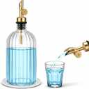 Mifoci Glass Mouthwash Dispenser for Bathroom Countertop, 14oz Luxury Refillable Mouthwash Container Bottle with Cup, Flip Spout, Stainless Steel Funnel, Coaster for Bathroom Decor Accessories, Clear