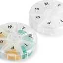 Weekly Pill Organizer - (Pack of 2) 7 Day Pills Container, Round Medicine Organizer Box, Daily Week Pill Reminder Case Travel Friendly, BPA-Free Vitamin, Supplement, Fish Oil, Medication Planner