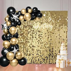 Ozikutech 36 Pcs Light Gold Shimmer Wall Backdrop Panels for Birthday Party Decoration - 6x6 FT Square Sequin Backdrop