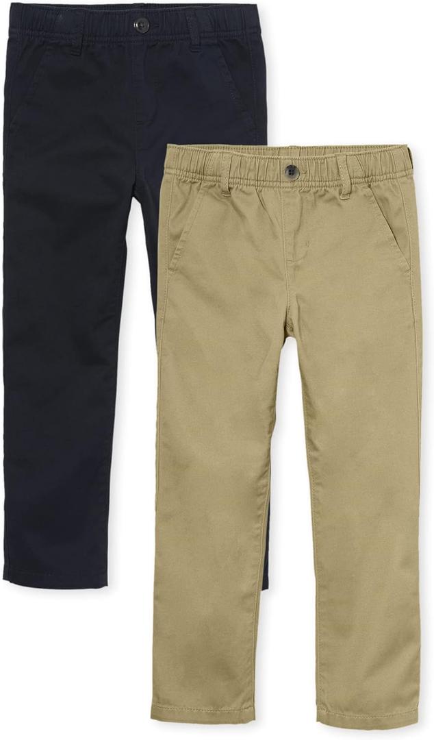 The Children's Place Boys' Stretch Chino Pants (16, New Navy/Flax 2-pack)