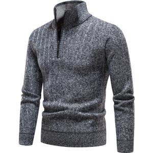 Mylldey Quarter Zip Sweater Men's Pullover Sweaters Knit Long Sleeve Sweater Men's (XX-Large, Darkgrey)