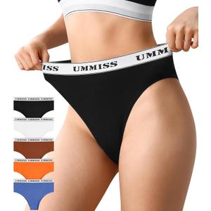 UMMISS High Waisted Cheeky Womens Underwear Cotton Brazilian Panties Soft Breathable Bikini Panties for Women 5 Pack (Small)