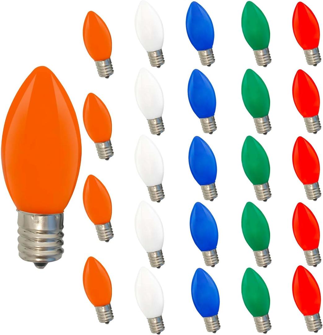 25 Pack C9 LED Christmas Light Bulbs, Multicolor Replacement Bulbs, C9 Outdoor String Lights Replacement Bulbs, C9/E17 Candelabra Base, 0.6 Watt