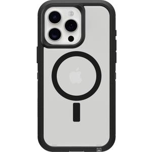 OtterBox iPhone 15 Pro MAX (Only) Defender Series XT Clear Case - Dark Side (Black/Clear), screenless, Rugged, Snaps to MagSafe, Lanyard Attachment