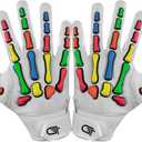 Glorious Traders Youth Football Gloves American Wide Receiver Injected Bones Football Gloves for Adult Men Women & Boys with Super Sticky Silicone Grip Palms (White Multi, Adult XL)