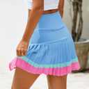 Fisoew Women's High Waisted Tennis Skirts Color Block Pleated Athletic Golf Skorts with Built in Shorts (M)
