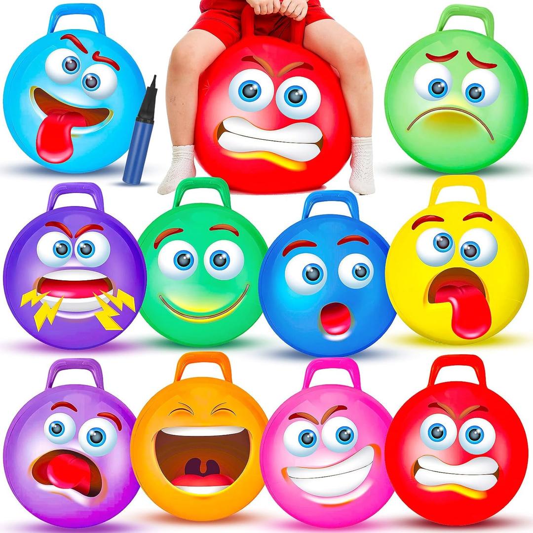 Poen 10 Pieces Kids Hopper Ball Bulk with Handle and Pump, 18 Inch Bouncy Inflatable Funny Jumping Hopping Ball Play Equipment Toys for Boys Girls Gifts Games Exercise