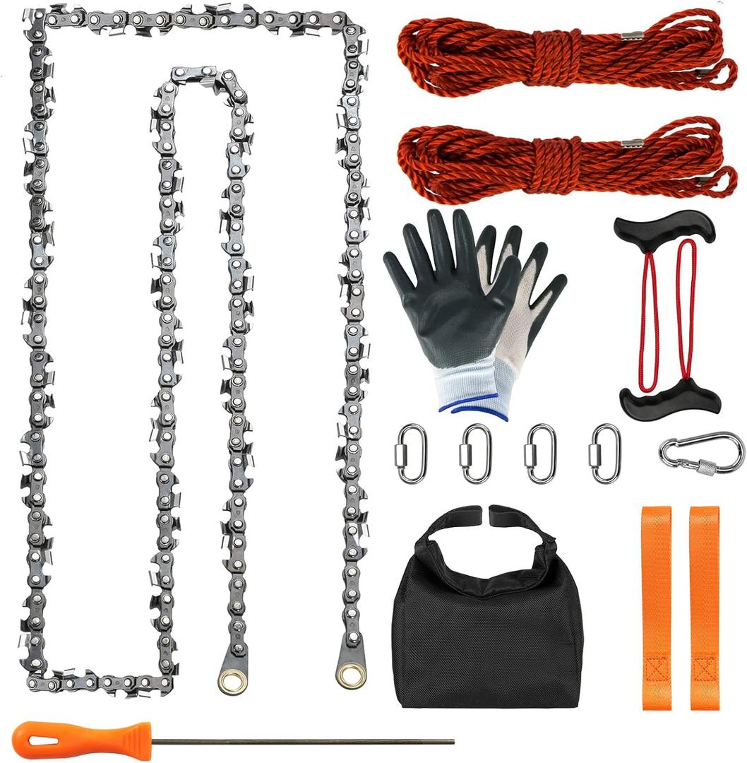 Rope Saw for Tree Limbs, 55 Inch Chain Saw with 70 Sharp Teeth & 46 Feet Ropes Kit, High Limb Pocket Chainsaw