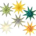 6 Pack 12 Inch 18 Inch 9 Pointed 3D Paper Star Hollow Light up Hanging Paper Star Lanterns for Christmas Wedding Birthday Party, 6 Colors (9 Pointed12 Inch)